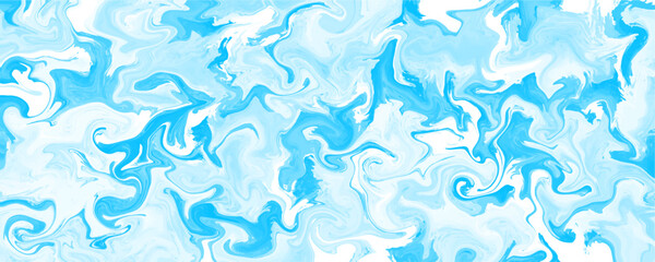 Abstract light blue and white fluid marble texture background. This chaotic messy acrylic paint pour splash creates striking graphic digital design. © Fannaan