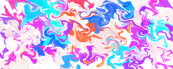 Obraz premium Colorful abstract fluid ink background. Vibrant pink, blue, and orange liquid marble texture with dynamic messy swirls for creative designs.