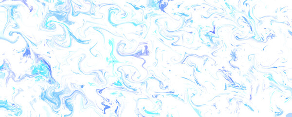 Abstract light blue and purple chaotic fluid marble texture background. This dynamic messy acrylic paint pour splash creates striking graphic layouts. © Fannaan