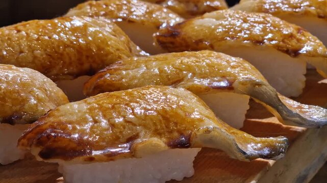 Ebi Nigiri Sushi, Shrimp Over Rice, Traditional Japanese Food, Close Up