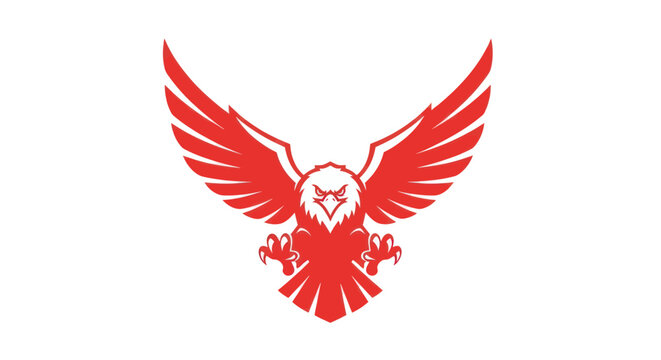 Red Hawk Eagle Emblem Logo - Fierce Bird of Prey with Wings Spread