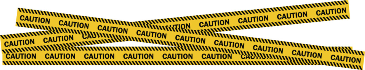 Fototapeta premium Yellow caution tape set, industrial safety barriers, and hazard warning ribbons. Flat and modern caution design.