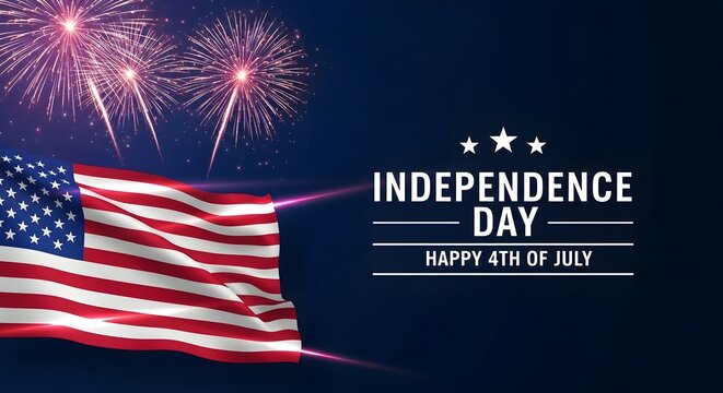 Festive independence day celebration fireworks american flag and patriotic typography