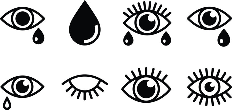 Crying eye vector set stylized eye illustrations with tears emotional artistic expressive design concept illustration