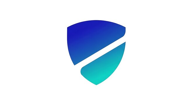 A modern abstract shield logo with a diagonal line, representing security, protection, and innovation in a digital context