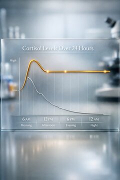 Graph Of Cortisol Levels In Lab Highlighting Daily Peaks And Valleys. Hightech Laboratory Visualization Depicting Cortisol Fluctuations Over Course Of Day For Research Purposes