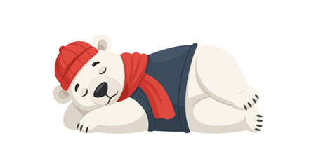 Cute Polar Bear Sleeping in Winter Clothes, Cozy and Warm Illustration © Duren
