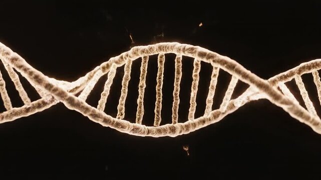 abstract glowing dna helix molecule strand animation, representing genetics, science, and biotechnology, with blue and purple futuristic light on dark background