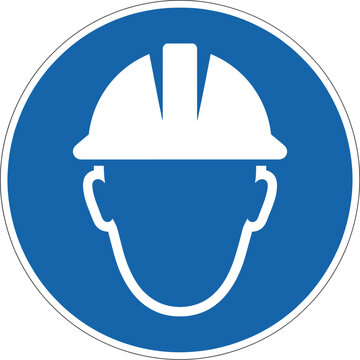 Gebotszeichen Schutzhelm tragen, clear vector illustration of protective helmet requirement symbol for industrial safety, construction sites, and occupational health signage.