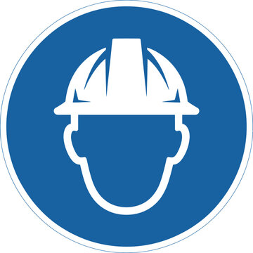 Gebotszeichen Schutzhelm tragen, mandatory safety sign illustration indicating head protection must be worn, black and white vector for workplace safety compliance.