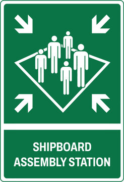 Shipboard Assembly Station Safety Sign for Maritime Emergency Muster Point