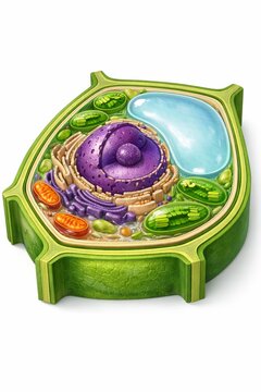 Detailed Vibrant Diagram Showcasing Plant Cell Internal Structures. Bright And Detailed Diagram Depicting Cellular Elements Within Plant Cell For Educational Purposes