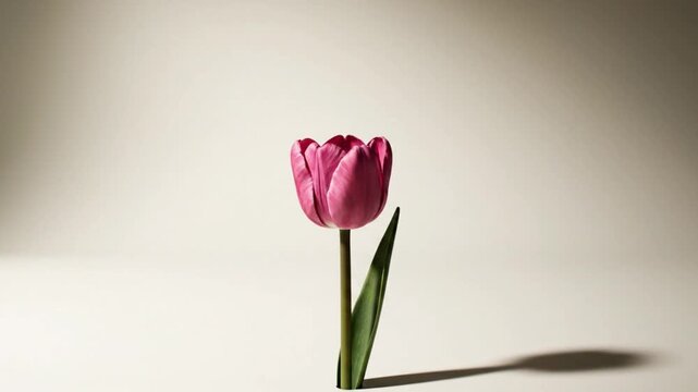 Single tulip centered with subtle shadow and ample copy space ultra minimal composition