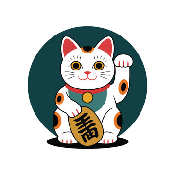 Maneki-neko beckoning cat figurine brings good luck in a traditional Japanese style.