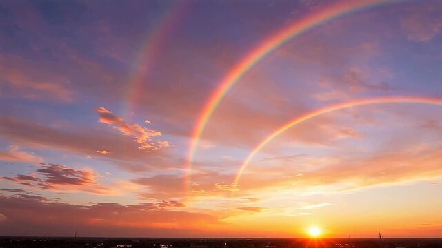 Double rainbow in sunset sky for Digital Transformation and Cyber Infrastructure
