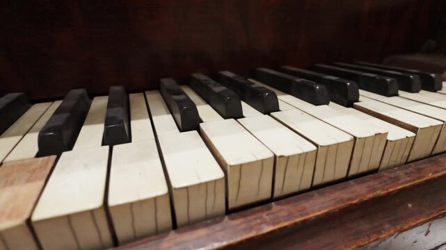 Close-Up of Vintage Antique Piano Keys