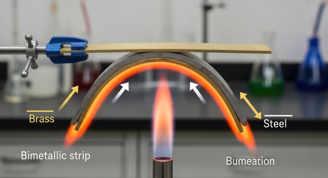 Bimetallic Strip Demonstrating Thermal Expansion with Brass and Steel.