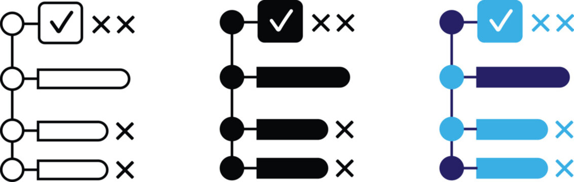 Task checklist icon with check and cross marks showing completed and pending tasks. task management, planning, Suitable for to do lists, workflow control, productivity systems and business processes.