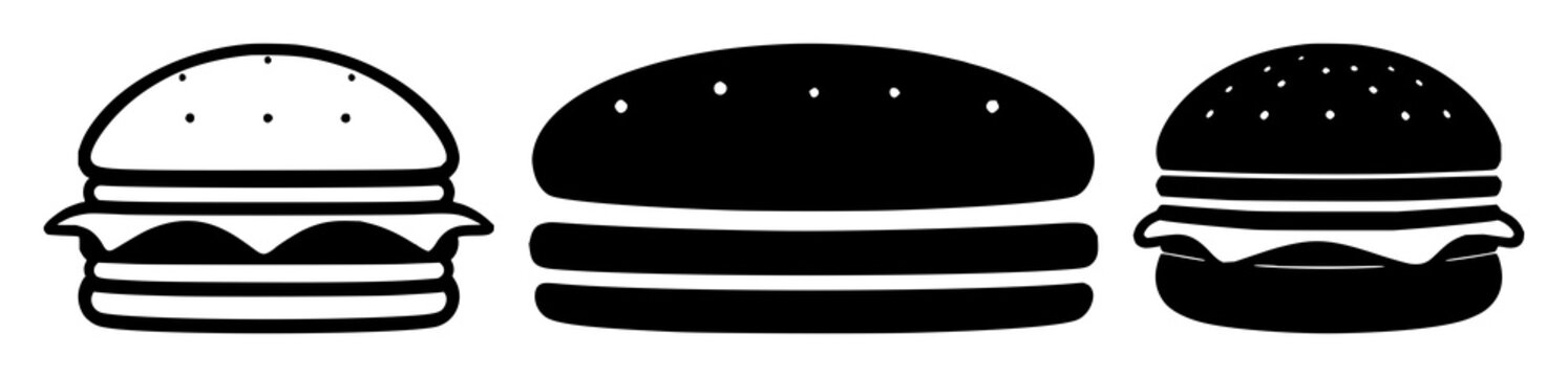 Hamburger menu icon set with solid black lines on white background featuring menu, navigation, app interface with mobile and web UI