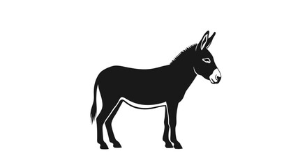 Fototapeta premium Silhouette of a Black Donkey Standing on a White Background