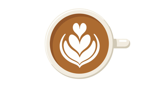 Top view of white coffee cup with tulip latte art design isolated on transparent background