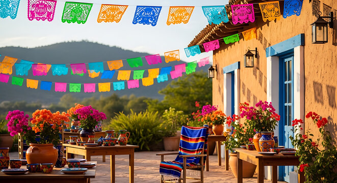 Colorful patio with festive decorations and flowers cinco de mayo mexico 5 may festival holiday template poster banner download 2026 2027
