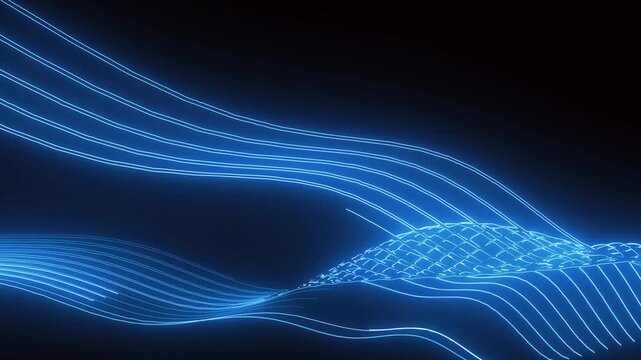 abstract blue wave with neon light effect green screen background