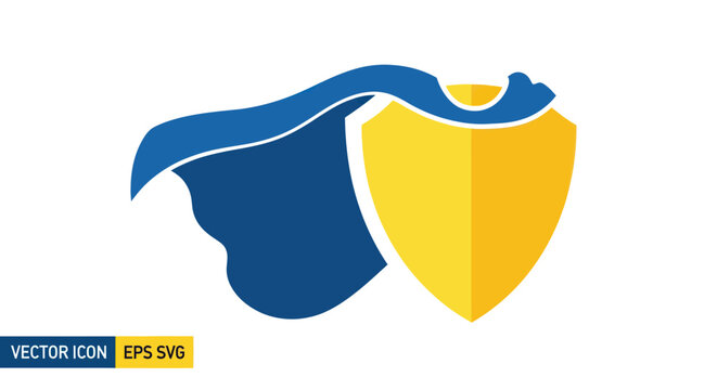 Superhero Shield with Blue Cape Icon - Protection, Security, Strength