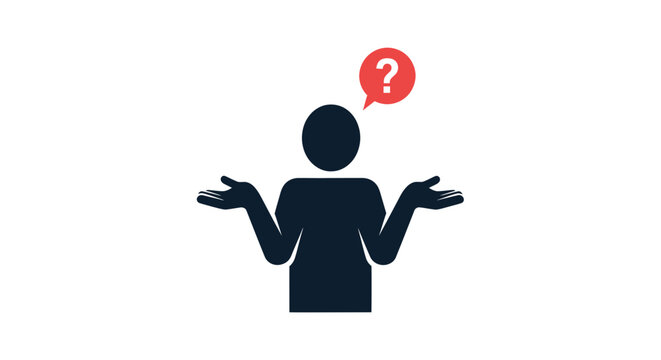 Confused Person Shrugging with Question Mark Icon - Uncertainty and Doubt Concept