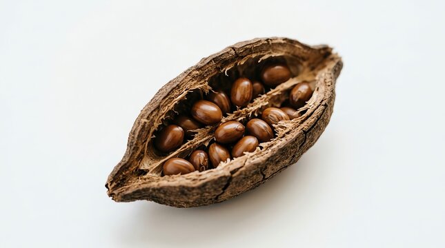 Open Kurrajong Seed Pod with Seeds on White Background