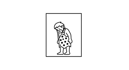 Fototapeta premium Sad caveman in animal skin, primitive man feeling down, prehistoric era character