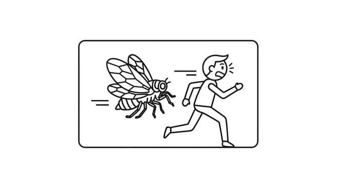 Scared Man Running Away from Giant Angry Bee, Fear of Insects, Danger