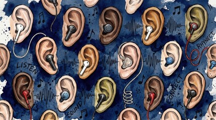 Fototapeta premium Abstract Human Ear Pattern with Technological Elements