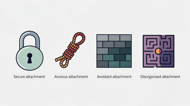 Attachment Styles Vector style  illustration Set . Secure Anxious Avoidant and Disorganized Relationships
