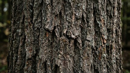 Fototapeta premium Close-up of rough, textured tree bark in a forest setting