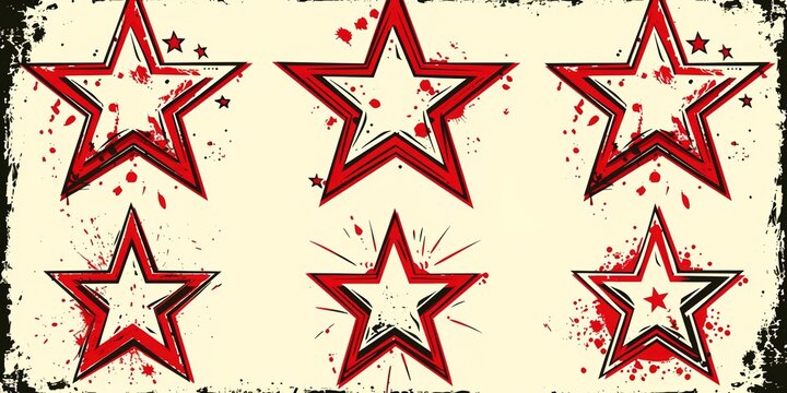 Bold Red Stars with Dynamic Splatter Effects on Grunge Background