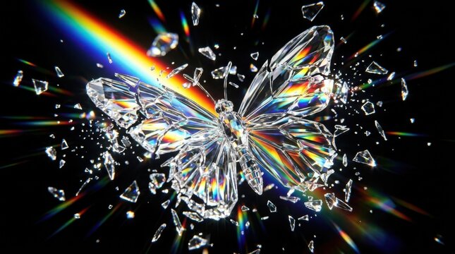 Abstract Glass Butterfly with Rainbow Spectrum Reflection