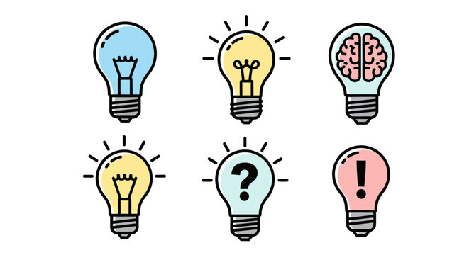 Colorful light bulbs with symbols.