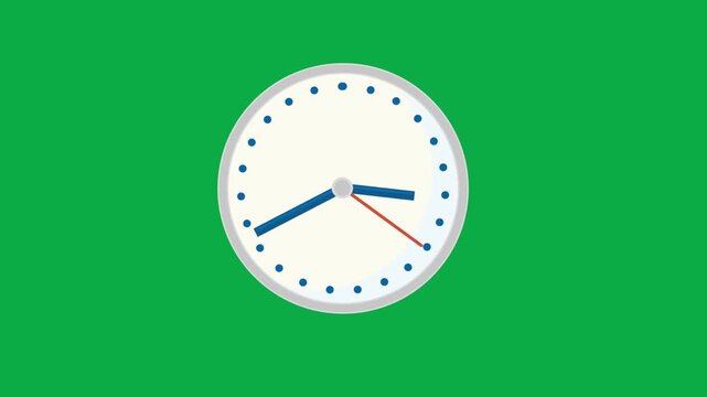 Animated analog clock with fast moving hands on green screen background time lapse
