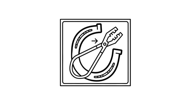 Farrier's Tongs Holding Horseshoe - Black and White Illustration