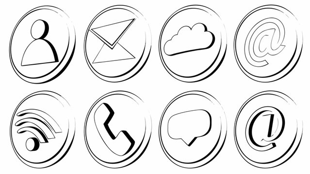 Vector icons for chat email call notification and communication on white background