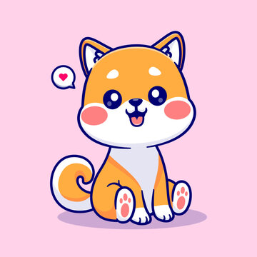 Cute Shiba Inu Dog Sitting Cartoon 