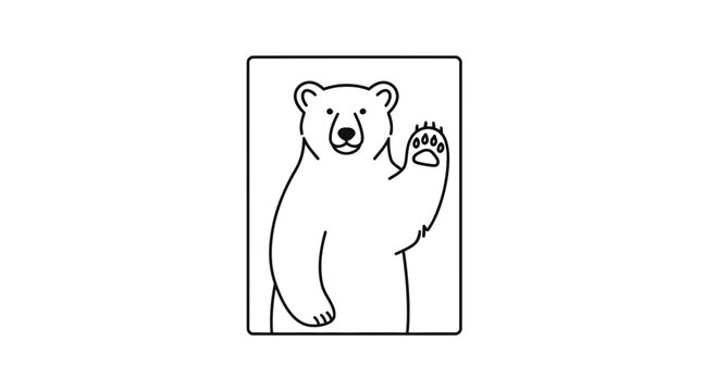 Cute cartoon polar bear waving hello, simple line art illustration, friendly greeting gesture