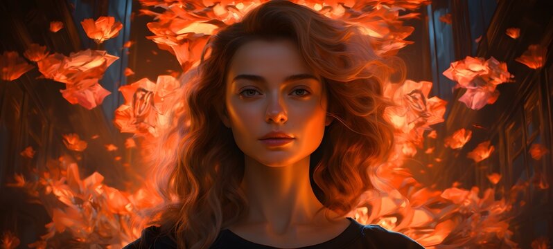 A stunning young woman in an enchanted forest, illuminated by mystical light ,generative AI