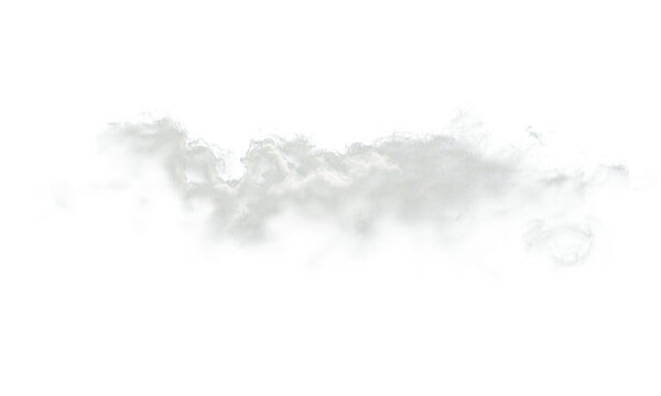 Realistic white cloud isolated on white background, fluffy cumulus cloud element, soft atmospheric vapor for sky replacement and digital compositing