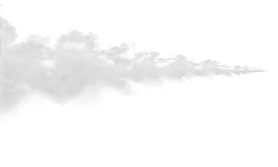Naklejka premium Realistic white smoke trail on transparent background, wispy vapor steam cloud, isolated cigarette or engine exhaust plume PNG for design overlays