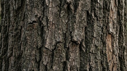 Naklejka premium Close-up of rough, textured tree bark with deep crevices and natural patterns