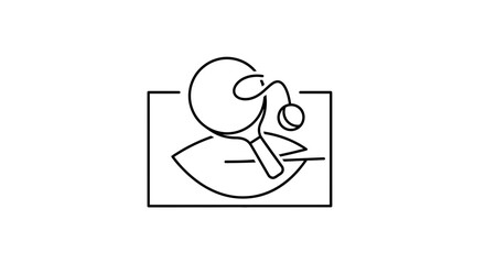 Fototapeta premium Table Tennis Icon: Ping Pong Paddle, Ball, and Net in Minimalist Line Art Style
