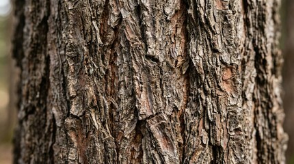 Fototapeta premium Close-up of rough, textured tree bark with deep fissures and natural patterns