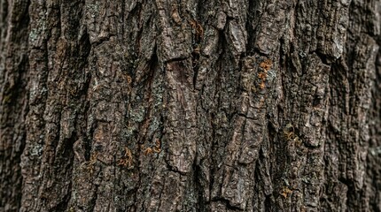 Fototapeta premium Close-up Texture of Rough, Dark Tree Bark with Natural Patterns and Moss